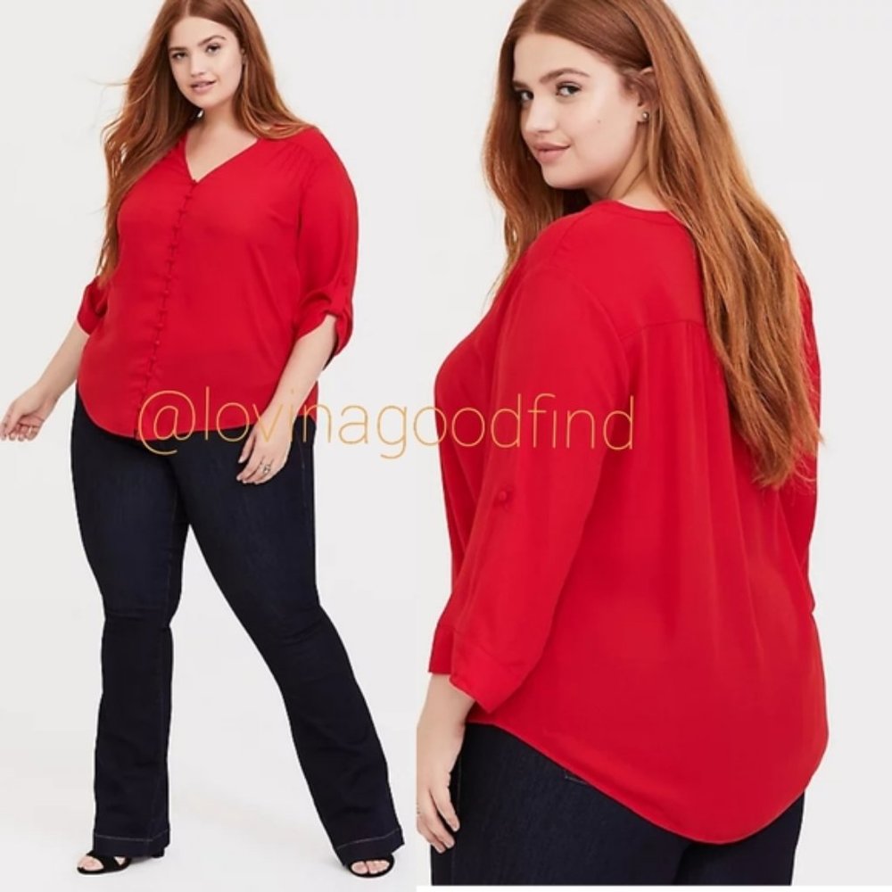 TORRID HARPER - RED GEORGETTE BUTTON-LOOP BLOUSE NWT sz 0/L